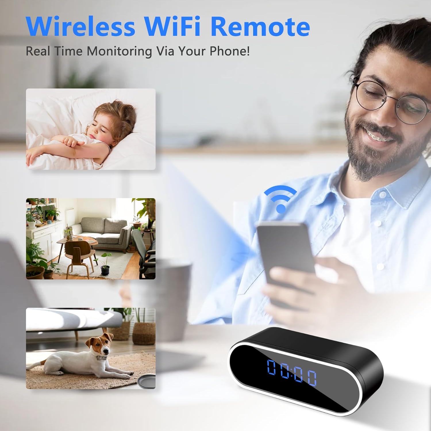 WiFi Clock Video Recorder Night Vision Motion Detection Nanny Cam For Home