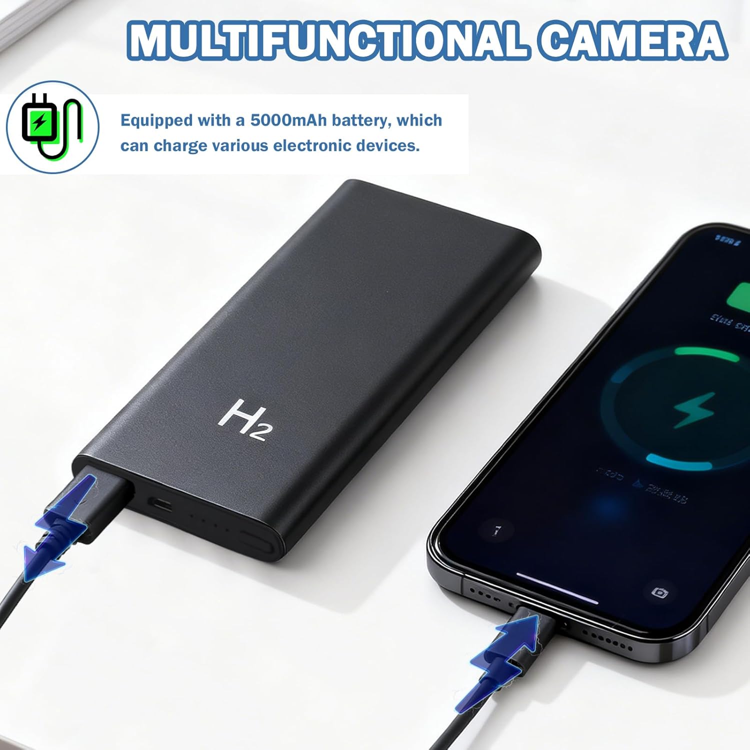 10000mAh Power Bank Nanny Cam for Home, Room, Office, No WiFi