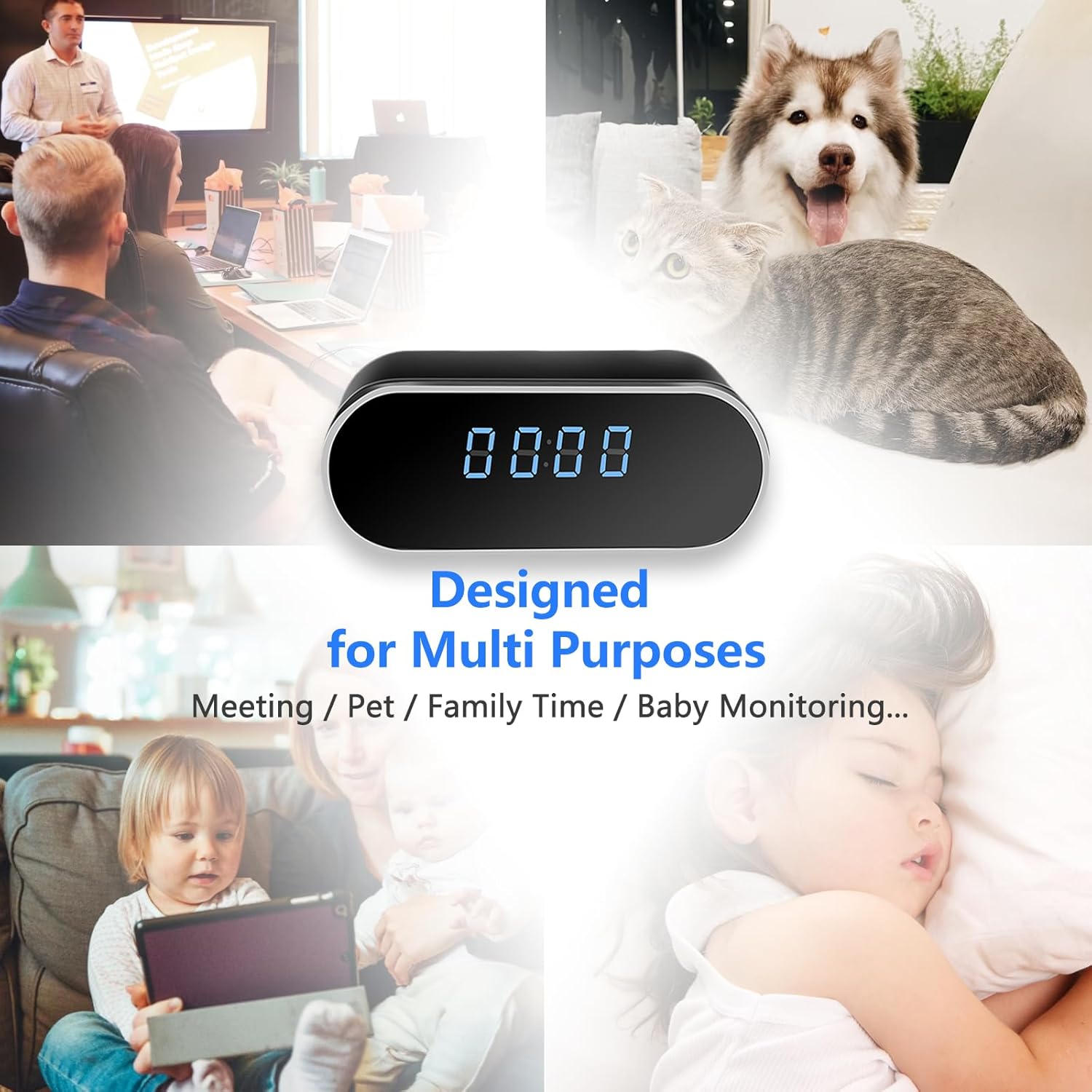 WiFi Clock Video Recorder Night Vision Motion Detection Nanny Cam For Home