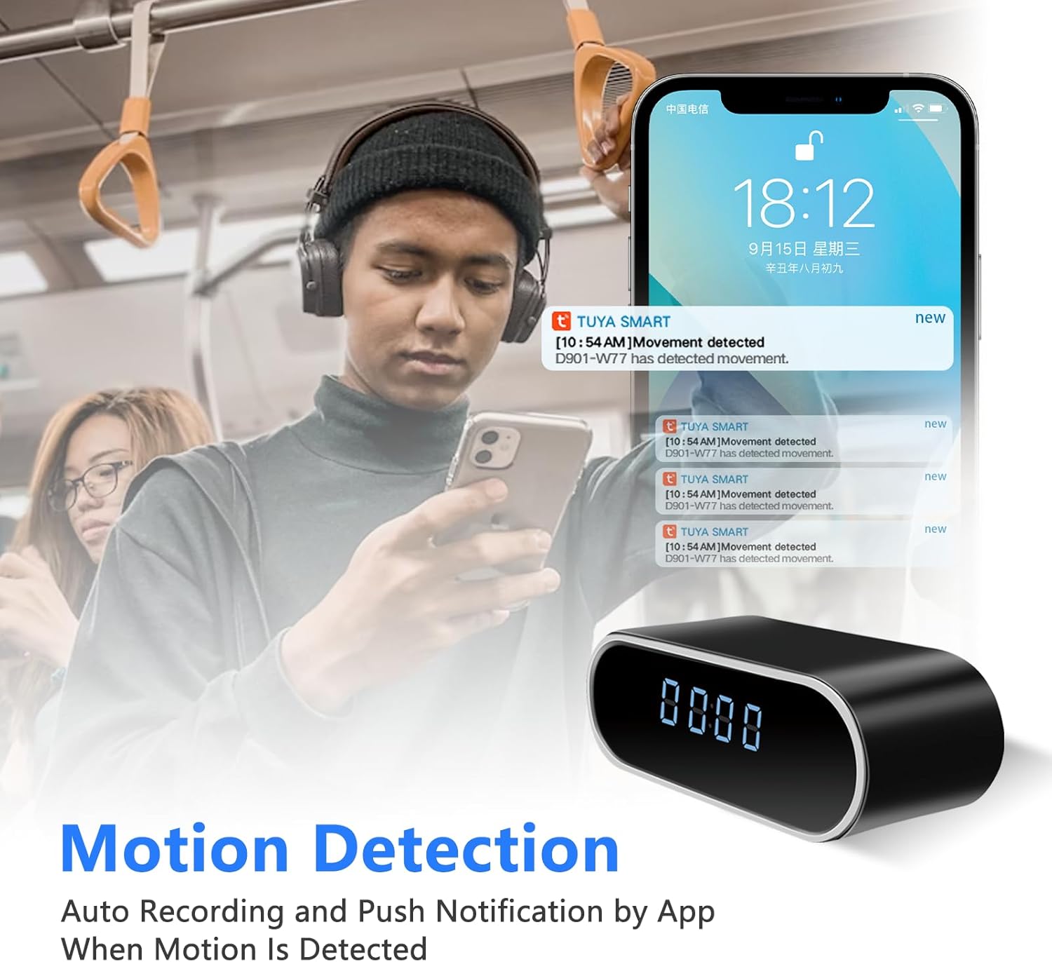 WiFi Clock Video Recorder Night Vision Motion Detection Nanny Cam For Home